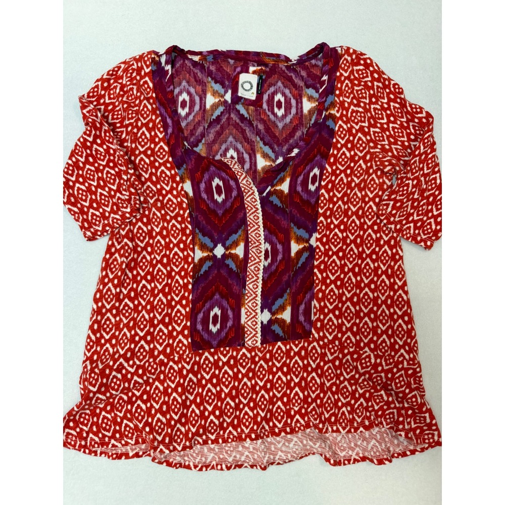 Anthropologie Akemi + Kin Red Mixed Print Ikat Diamond Top Blouse Medium
